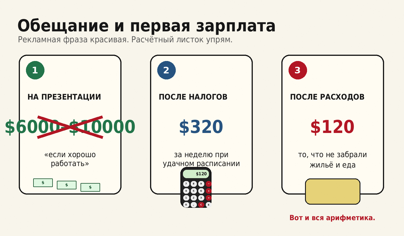 Обещанные заработки и первая настоящая зарплата участника ВАТ