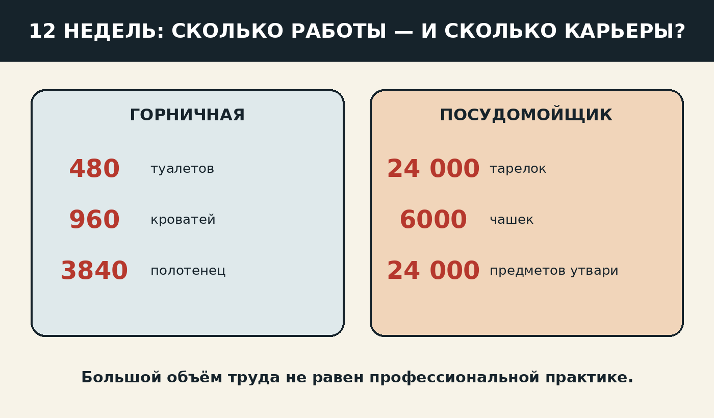 Арифметика двенадцати недель работы горничной и посудомойщика