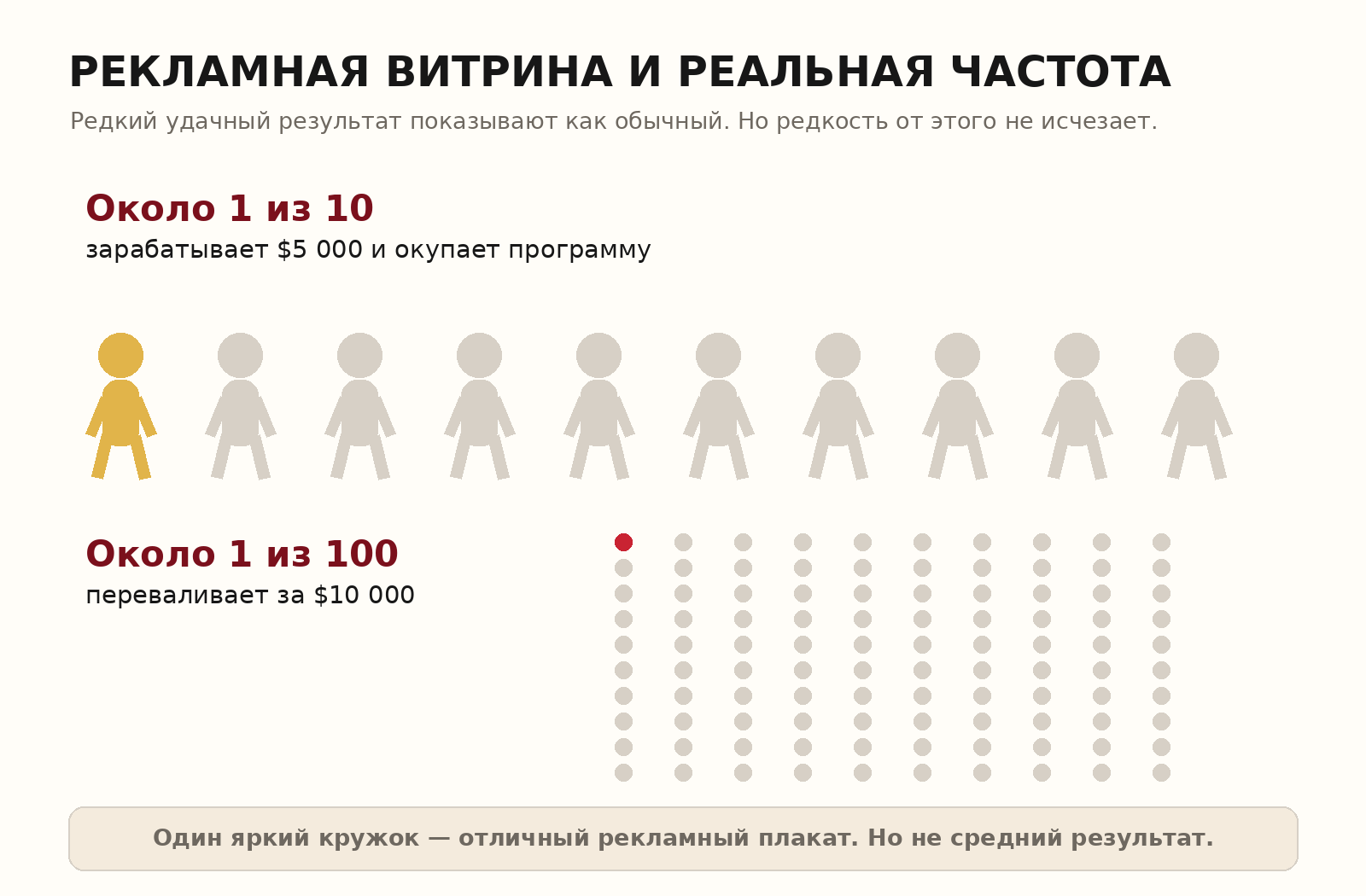 Один участник из десяти зарабатывает около 5000 долларов, один из ста — более 10000