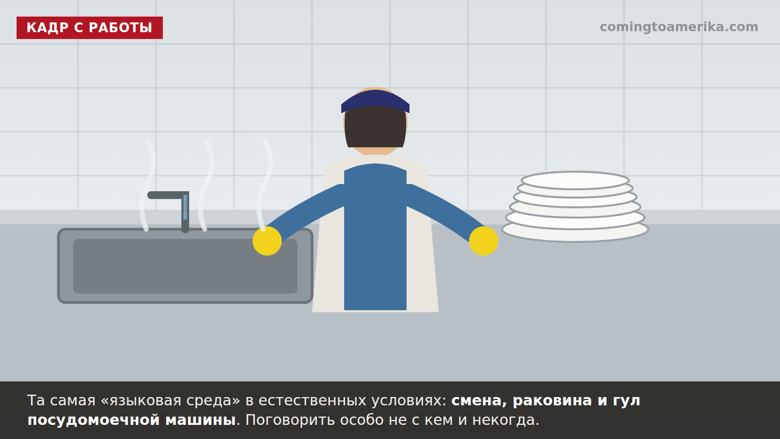 Кадр с работы: смена, раковина и гул посудомоечной машины