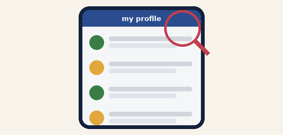 A magnifier sweeps down an applicant’s social feed