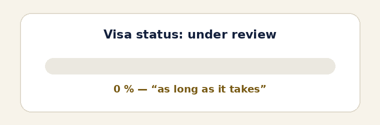 A visa status bar frozen partway, never reaching the end