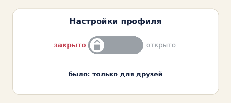 Переключатель приватности профиля из закрытого в открытый
